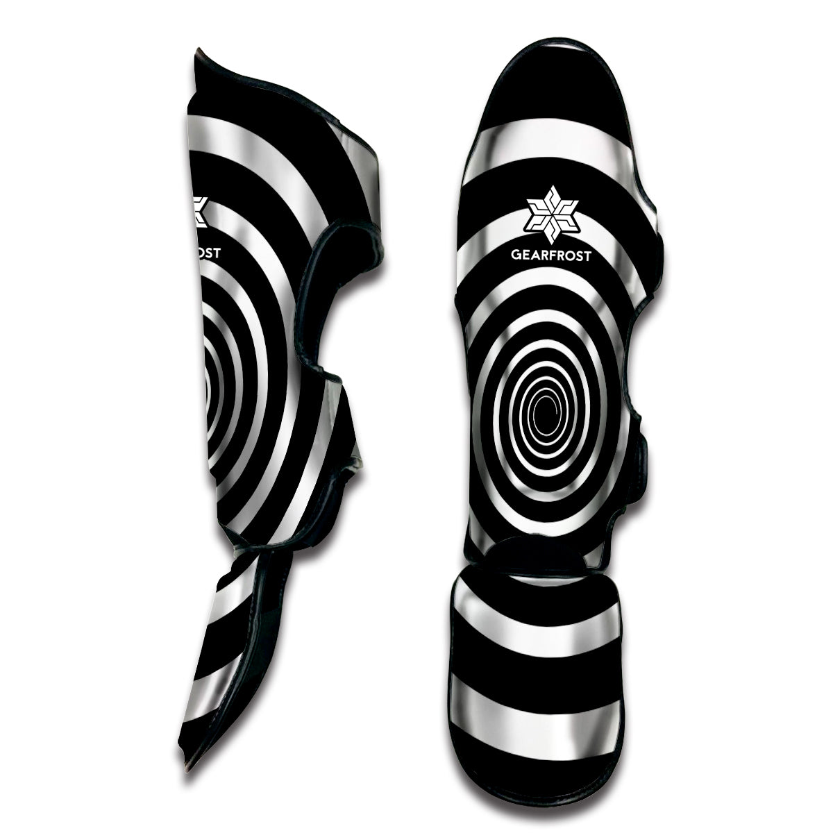 Black And White Circle Swirl Print Muay Thai Shin Guard