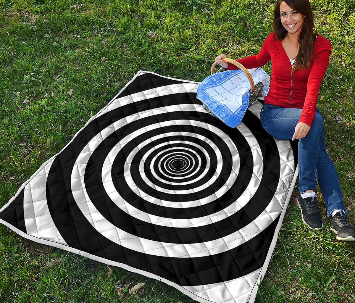 Black And White Circle Swirl Print Quilt