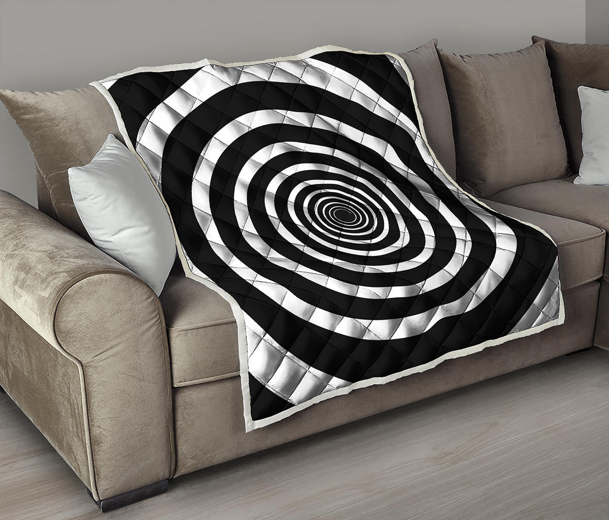 Black And White Circle Swirl Print Quilt