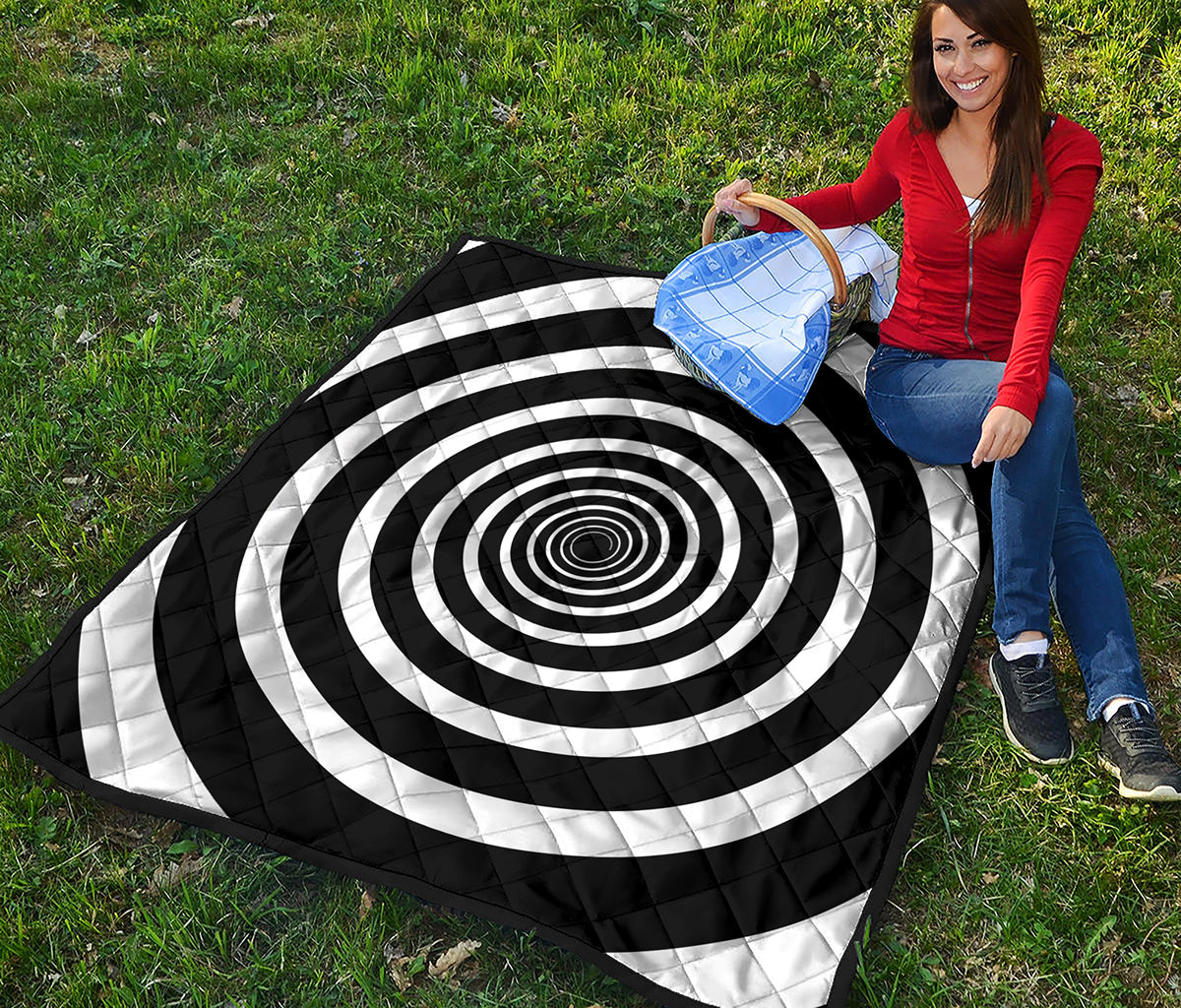 Black And White Circle Swirl Print Quilt