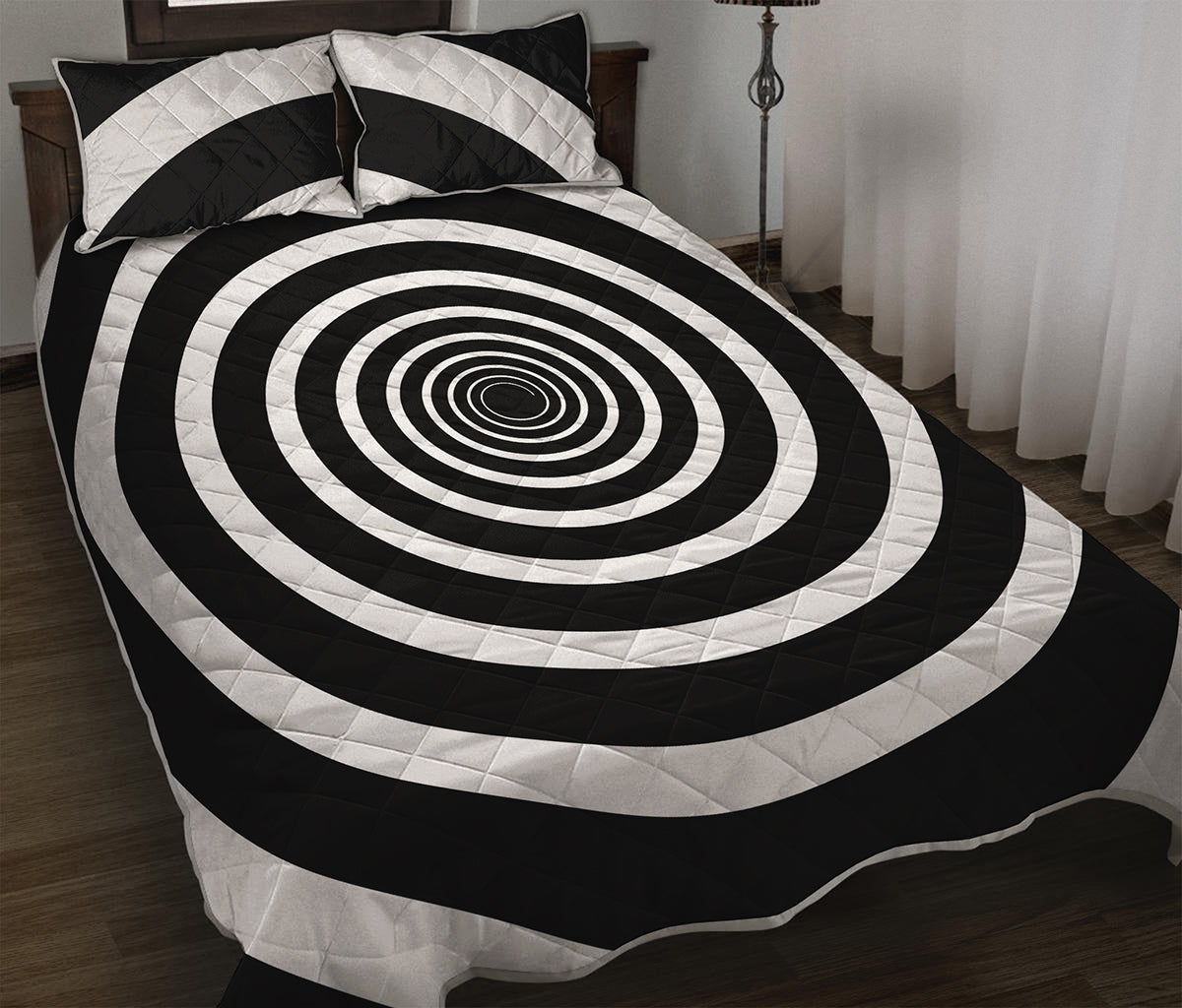 Black And White Circle Swirl Print Quilt Bed Set