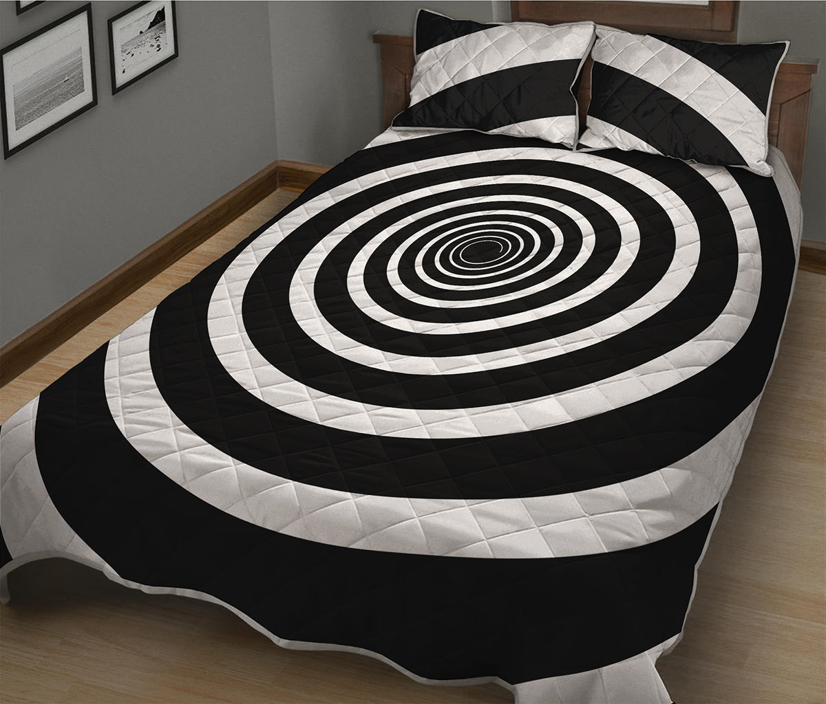 Black And White Circle Swirl Print Quilt Bed Set