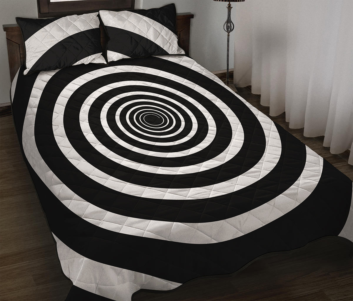 Black And White Circle Swirl Print Quilt Bed Set