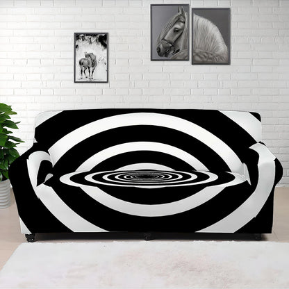 Black And White Circle Swirl Print Sofa Cover