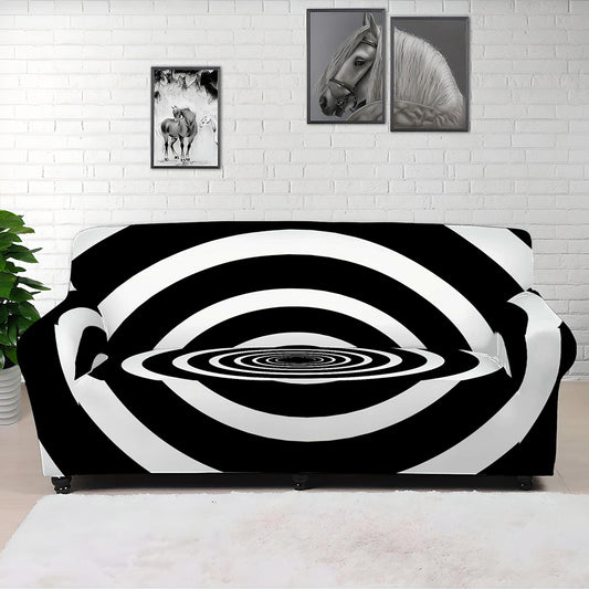Black And White Circle Swirl Print Sofa Cover