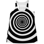 Black And White Circle Swirl Print Women's Racerback Tank Top