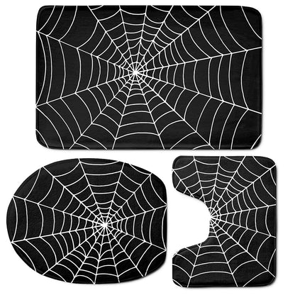 Black And White Cobweb Print 3 Piece Bath Mat Set