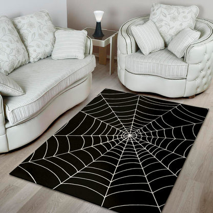 Black And White Cobweb Print Area Rug