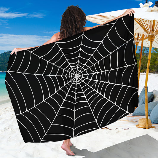 Black And White Cobweb Print Beach Sarong Wrap