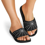 Black And White Cobweb Print Black Slide Sandals