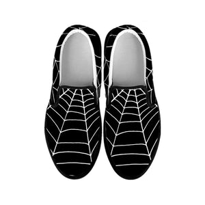 Black And White Cobweb Print Black Slip On Shoes