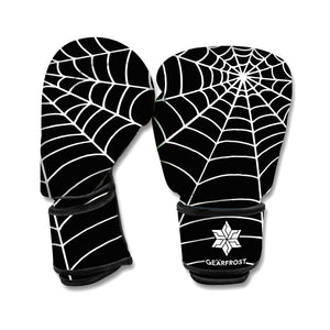 Black And White Cobweb Print Boxing Gloves