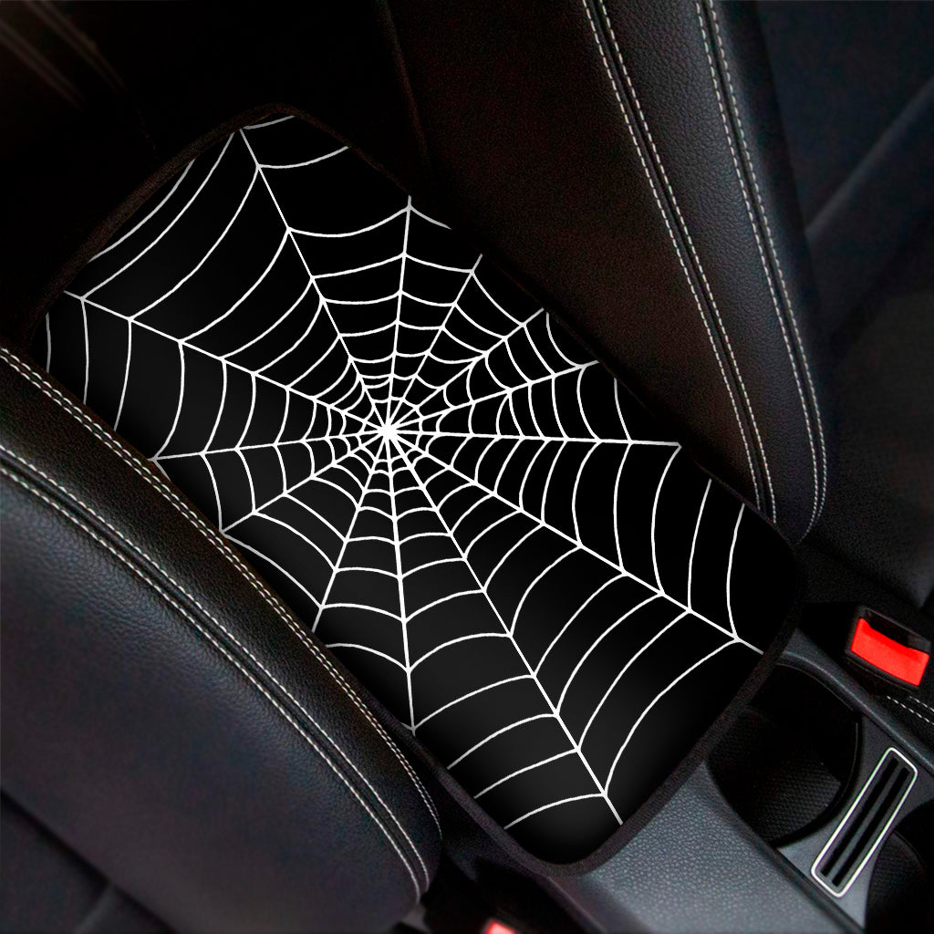 Black And White Cobweb Print Car Center Console Cover