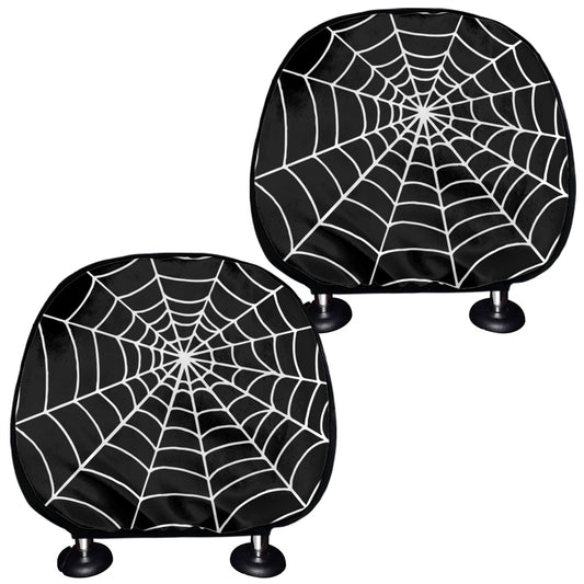 Black And White Cobweb Print Car Headrest Covers