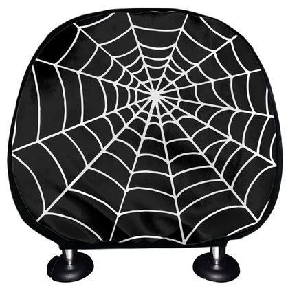 Black And White Cobweb Print Car Headrest Covers