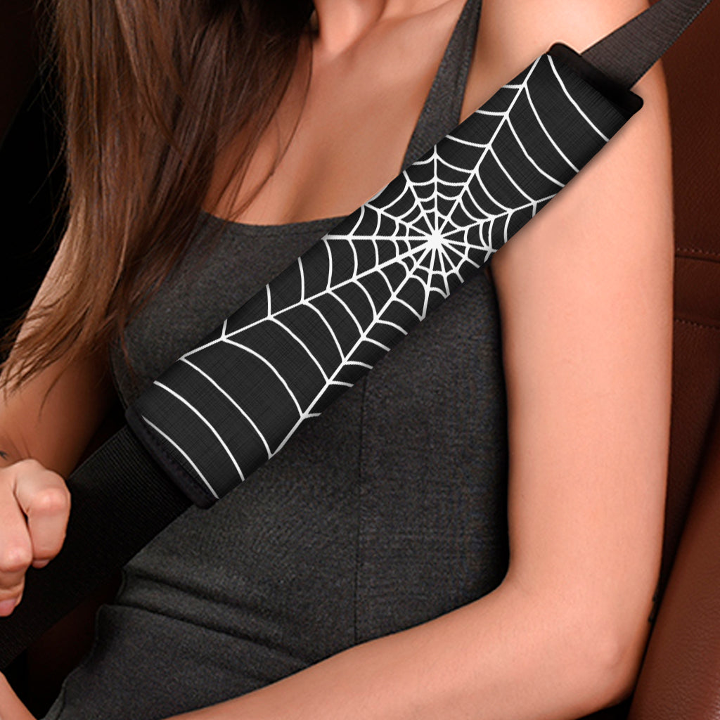 Black And White Cobweb Print Car Seat Belt Covers