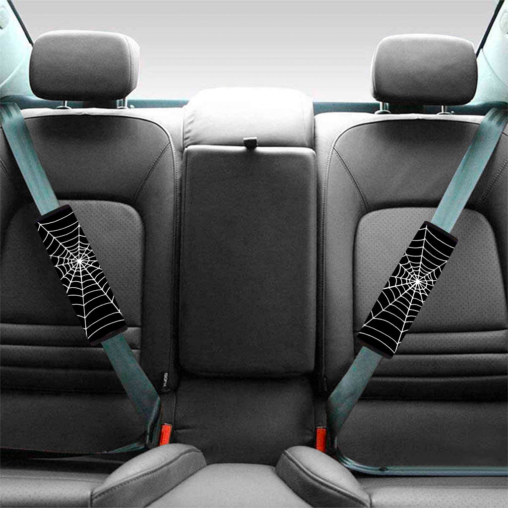 Black And White Cobweb Print Car Seat Belt Covers