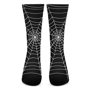 Black And White Cobweb Print Crew Socks