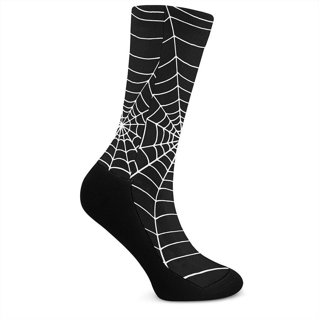 Black And White Cobweb Print Crew Socks