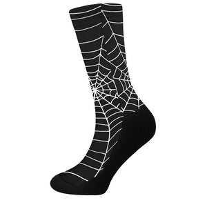 Black And White Cobweb Print Crew Socks