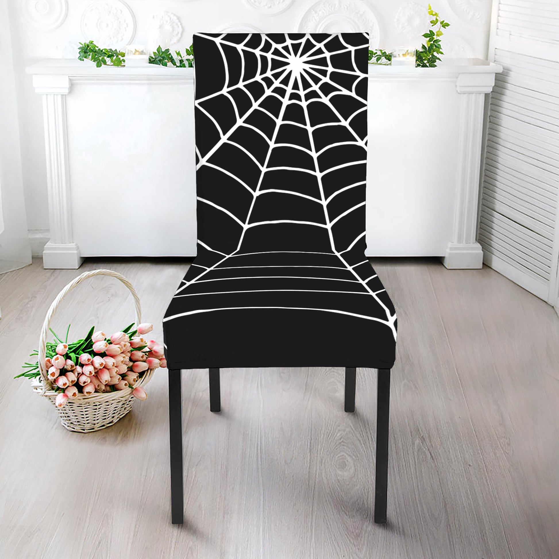 Black And White Cobweb Print Dining Chair Slipcover