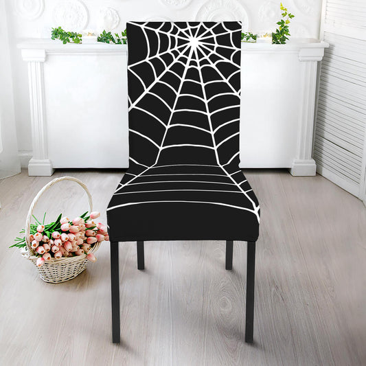 Black And White Cobweb Print Dining Chair Slipcover