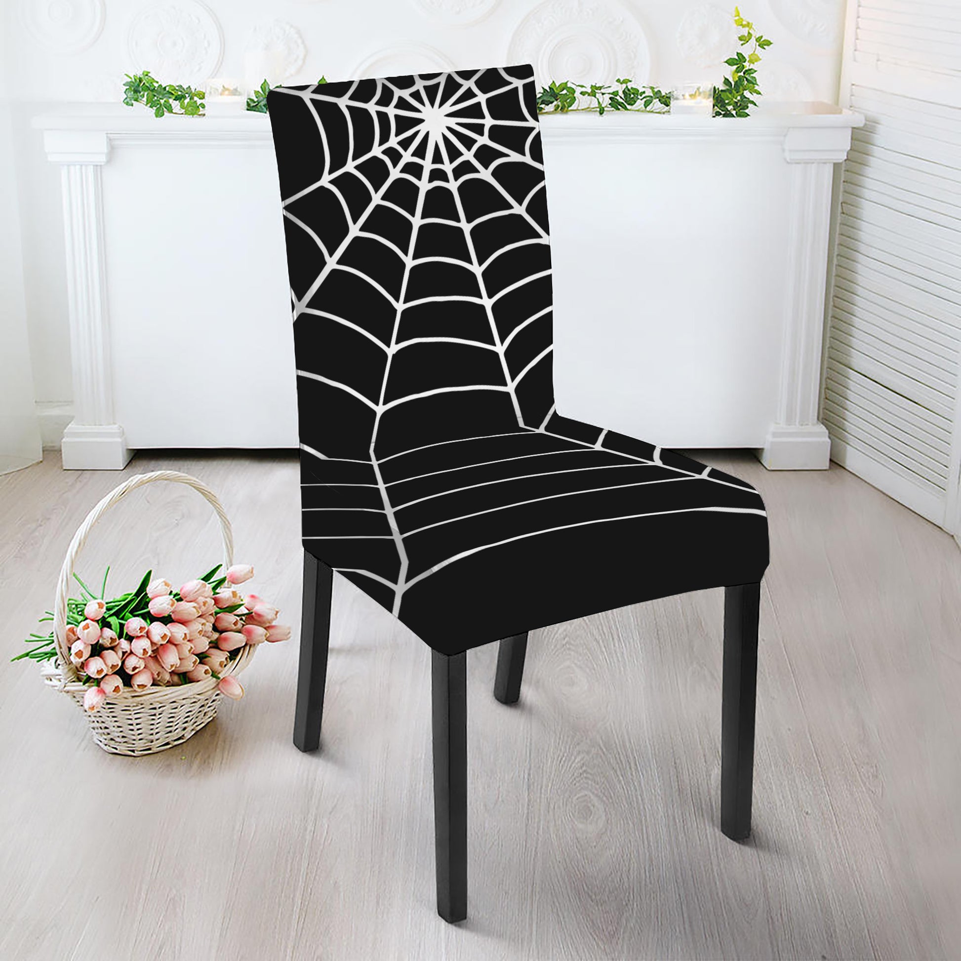 Black And White Cobweb Print Dining Chair Slipcover