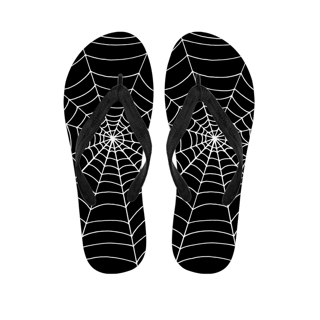 Black And White Cobweb Print Flip Flops