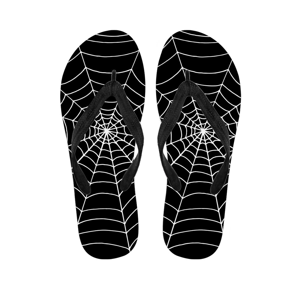 Black And White Cobweb Print Flip Flops