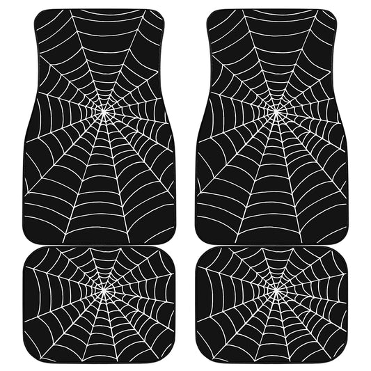 Black And White Cobweb Print Front and Back Car Floor Mats