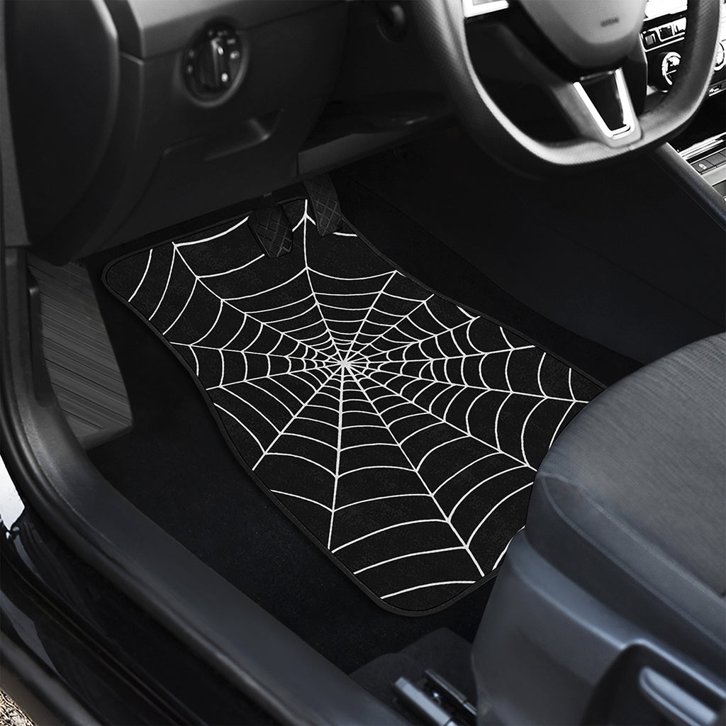 Black And White Cobweb Print Front and Back Car Floor Mats