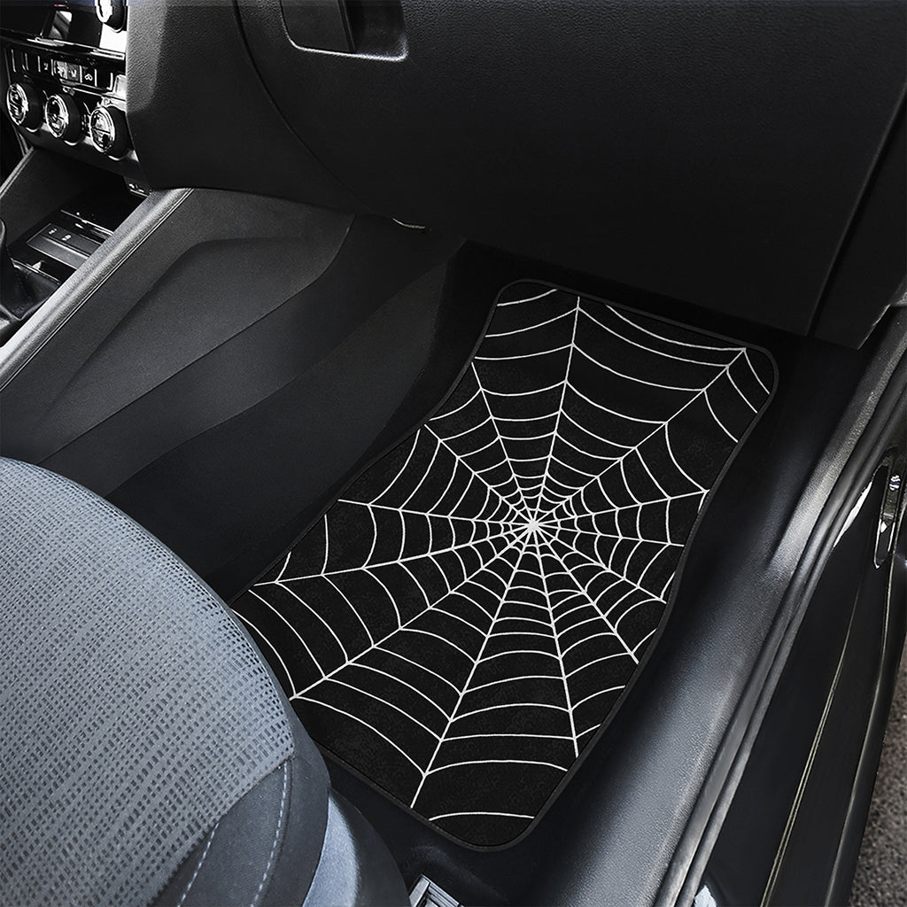 Black And White Cobweb Print Front and Back Car Floor Mats