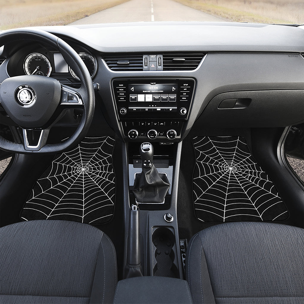 Black And White Cobweb Print Front Car Floor Mats