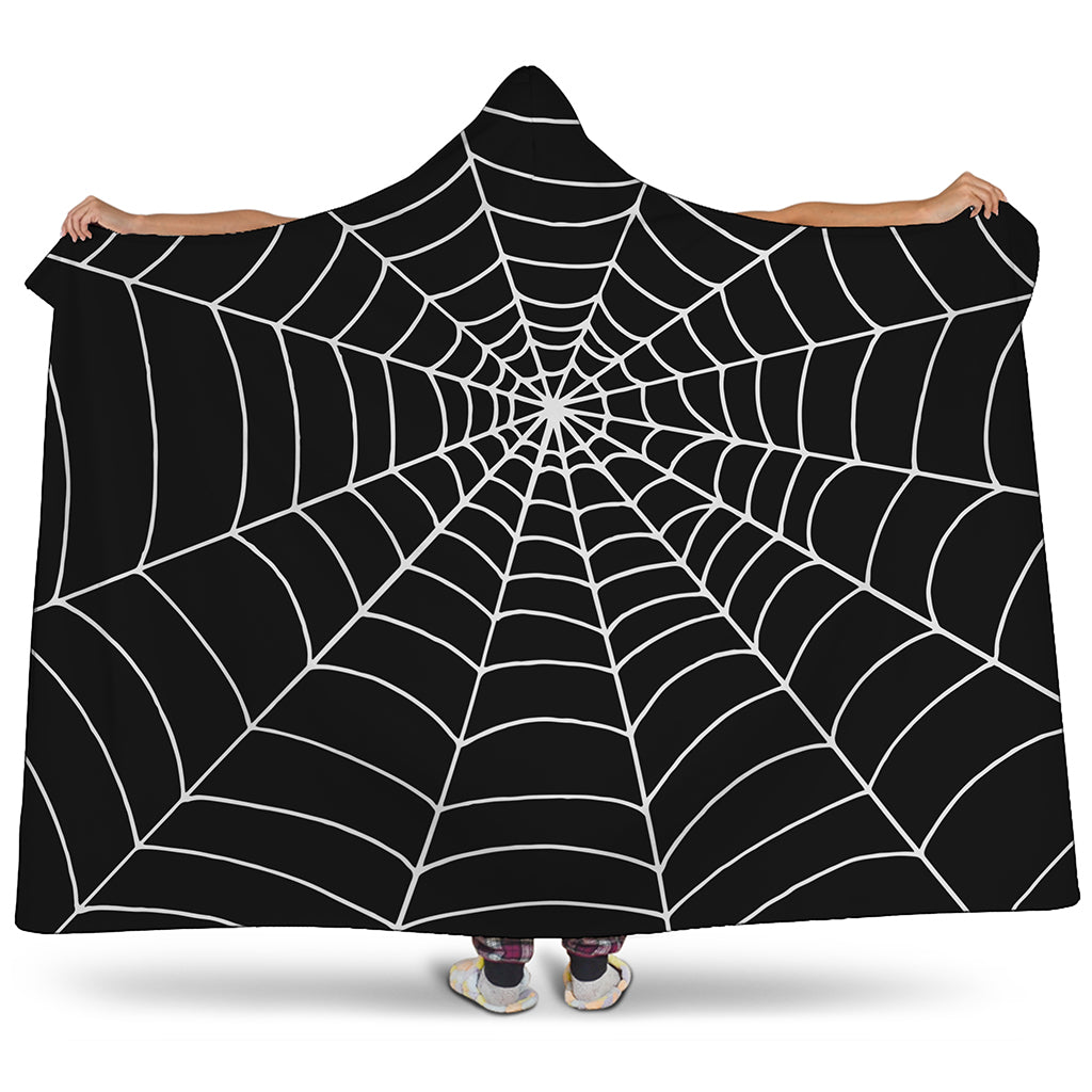 Black And White Cobweb Print Hooded Blanket