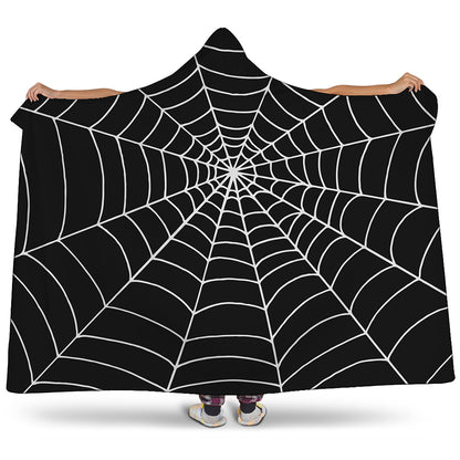 Black And White Cobweb Print Hooded Blanket