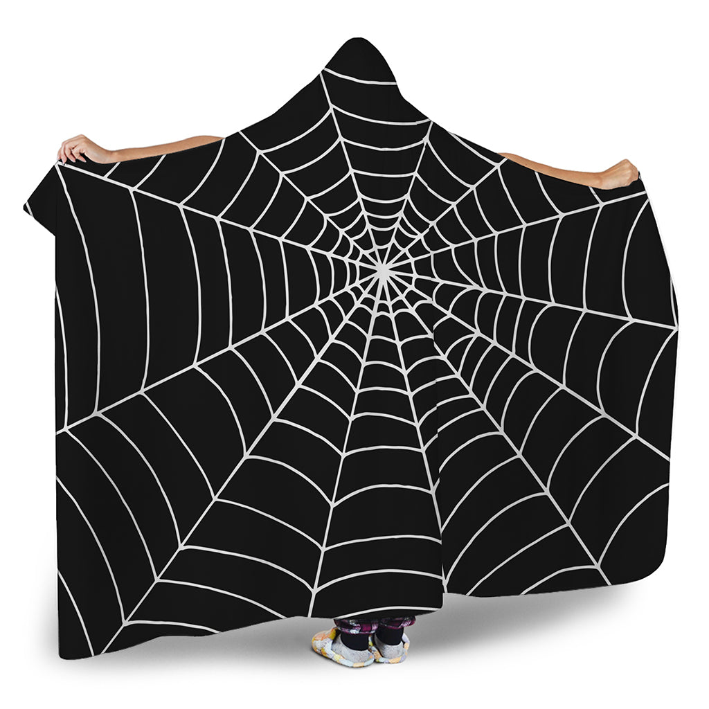 Black And White Cobweb Print Hooded Blanket