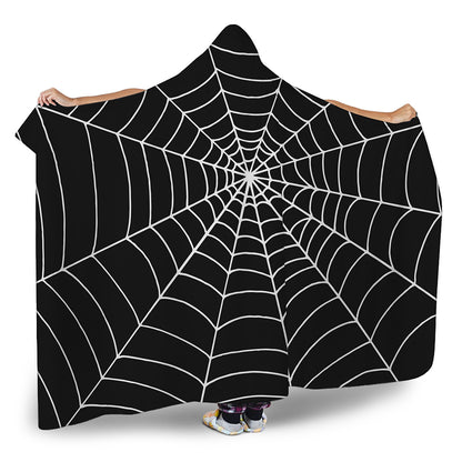 Black And White Cobweb Print Hooded Blanket
