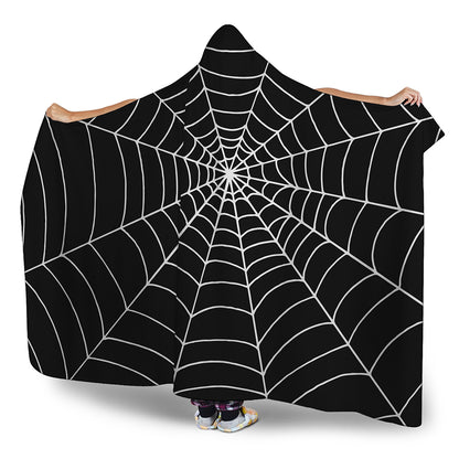 Black And White Cobweb Print Hooded Blanket