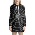 Black And White Cobweb Print Pullover Hoodie Dress