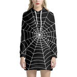 Black And White Cobweb Print Hoodie Dress