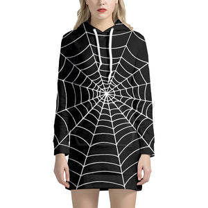 Black And White Cobweb Print Hoodie Dress