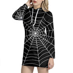 Black And White Cobweb Print Hoodie Dress