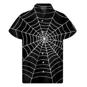 Black And White Cobweb Print Men's Short Sleeve Shirt