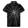 Black And White Cobweb Print Men's Short Sleeve Shirt