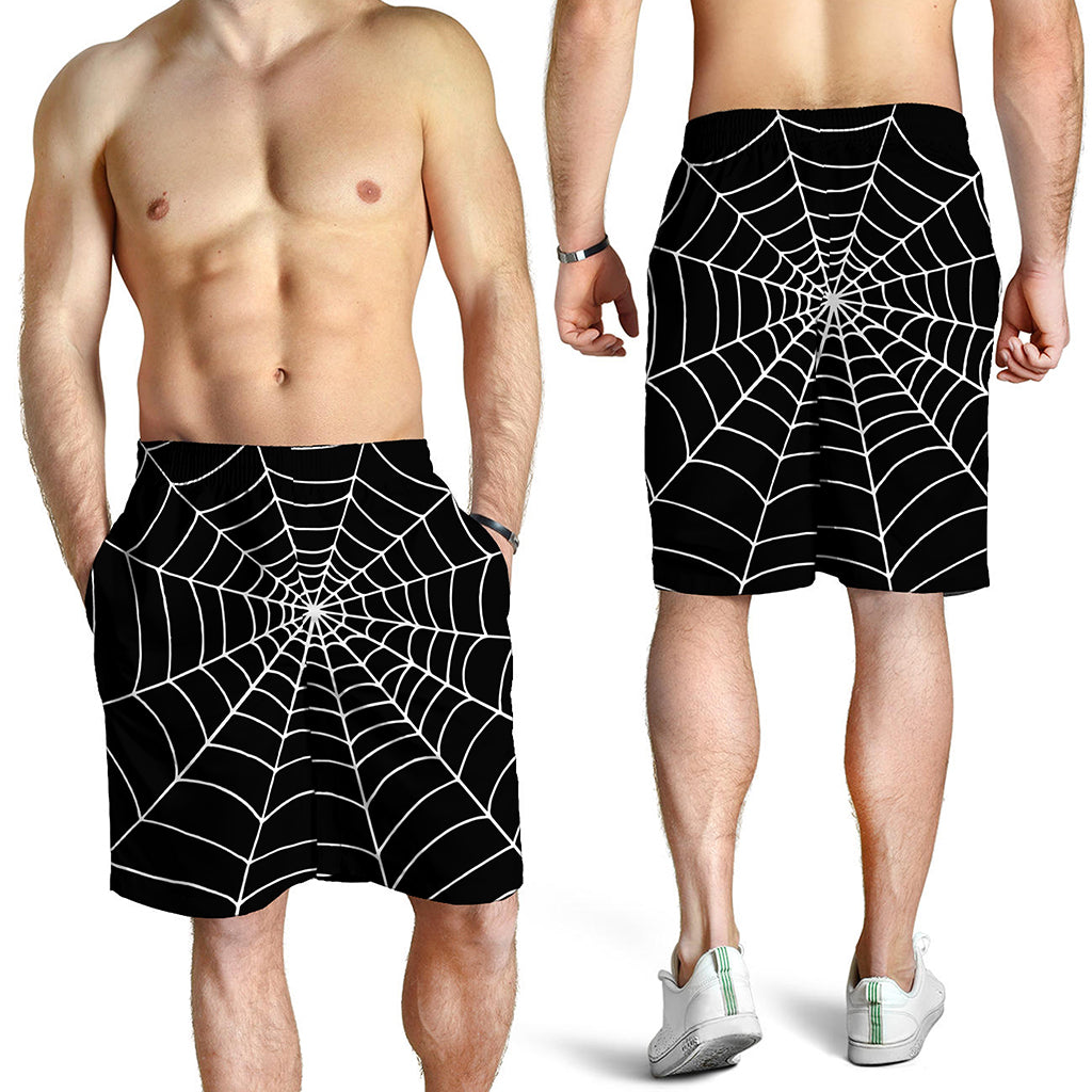 Black And White Cobweb Print Men's Shorts