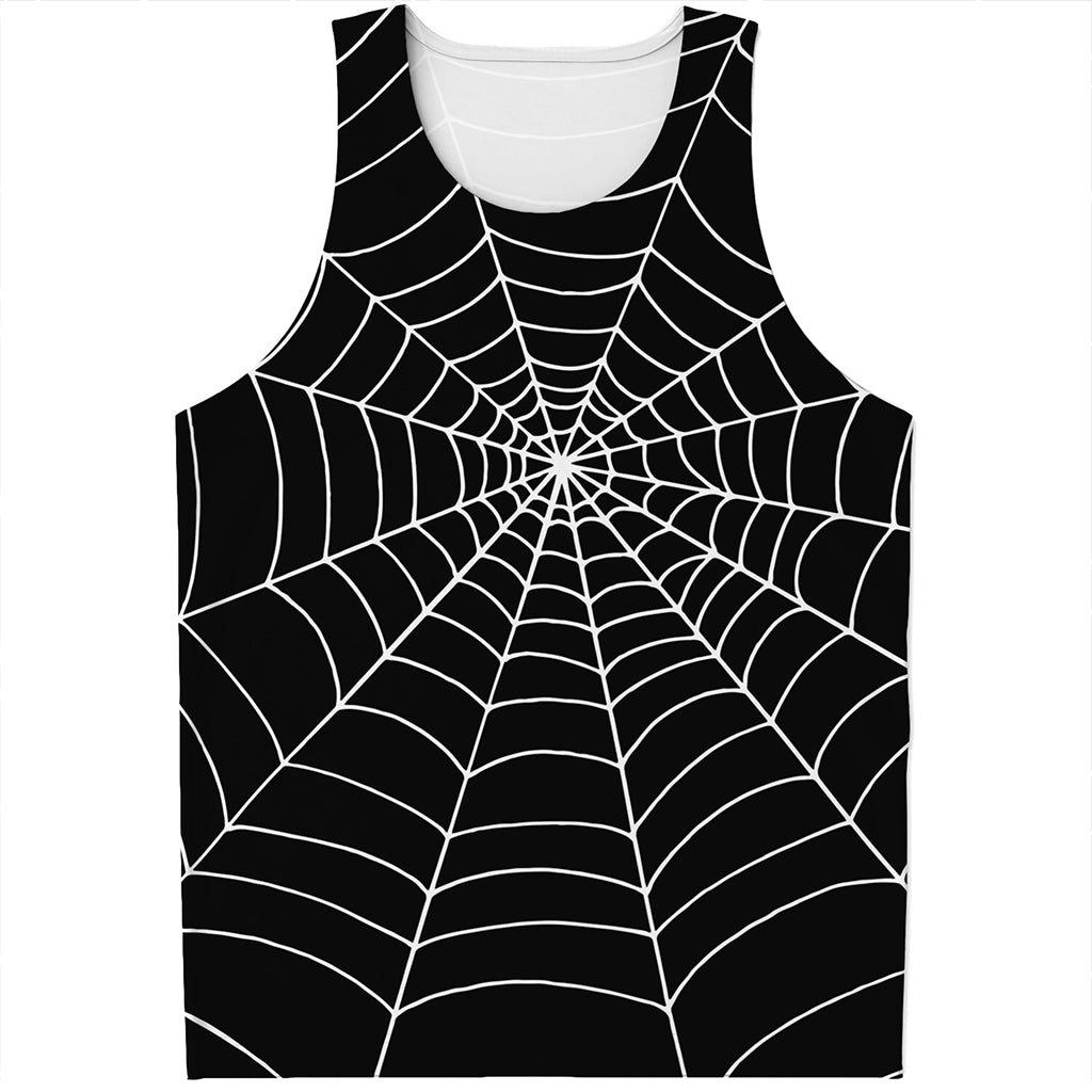 Black And White Cobweb Print Men's Tank Top