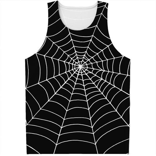 Black And White Cobweb Print Men's Tank Top