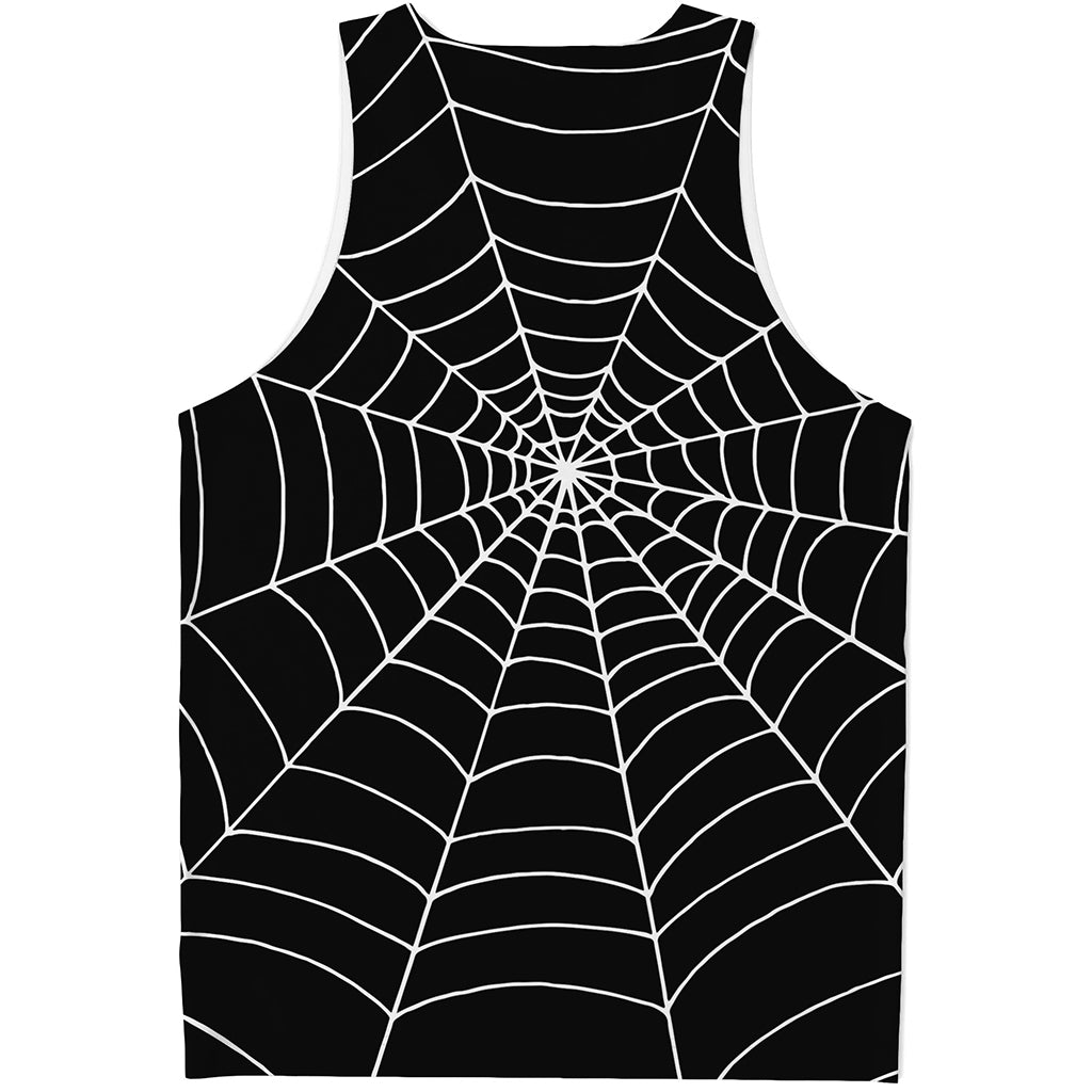Black And White Cobweb Print Men's Tank Top