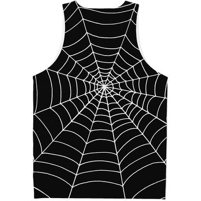 Black And White Cobweb Print Men's Tank Top