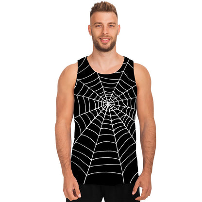Black And White Cobweb Print Men's Tank Top